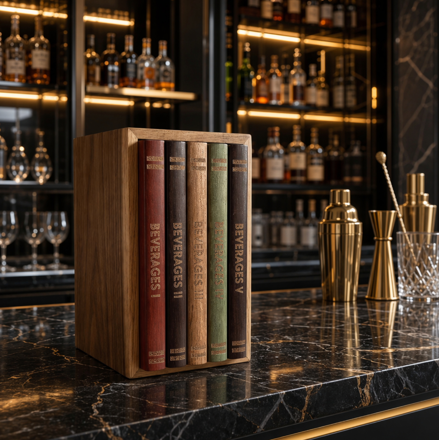 Vintage Wood Book-Style Coaster Set
