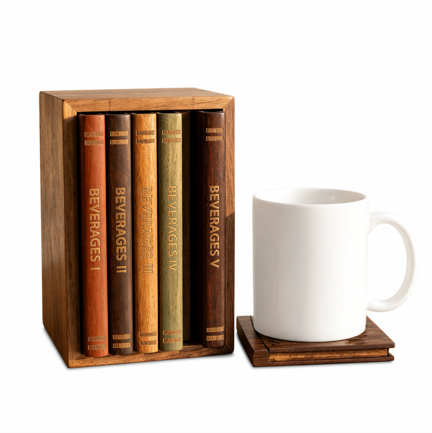 Vintage Wood Book-Style Coaster Set