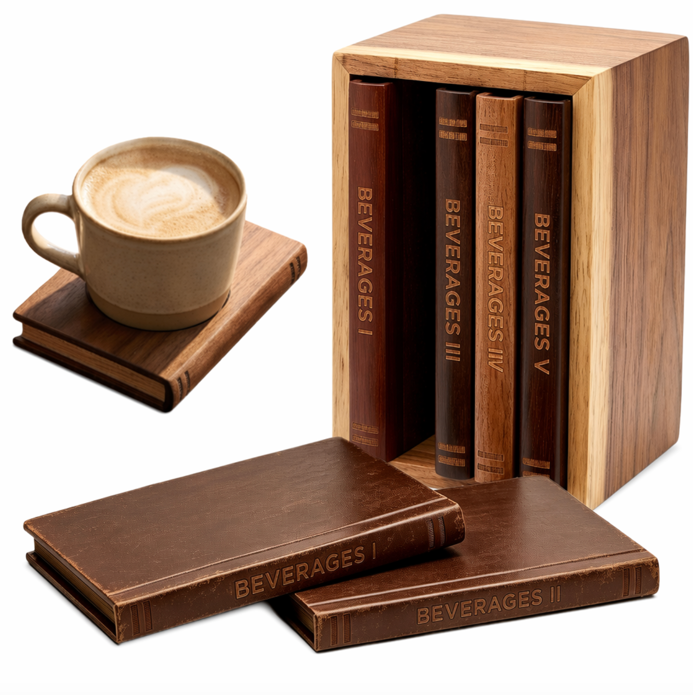 Vintage Wood Book-Style Coaster Set